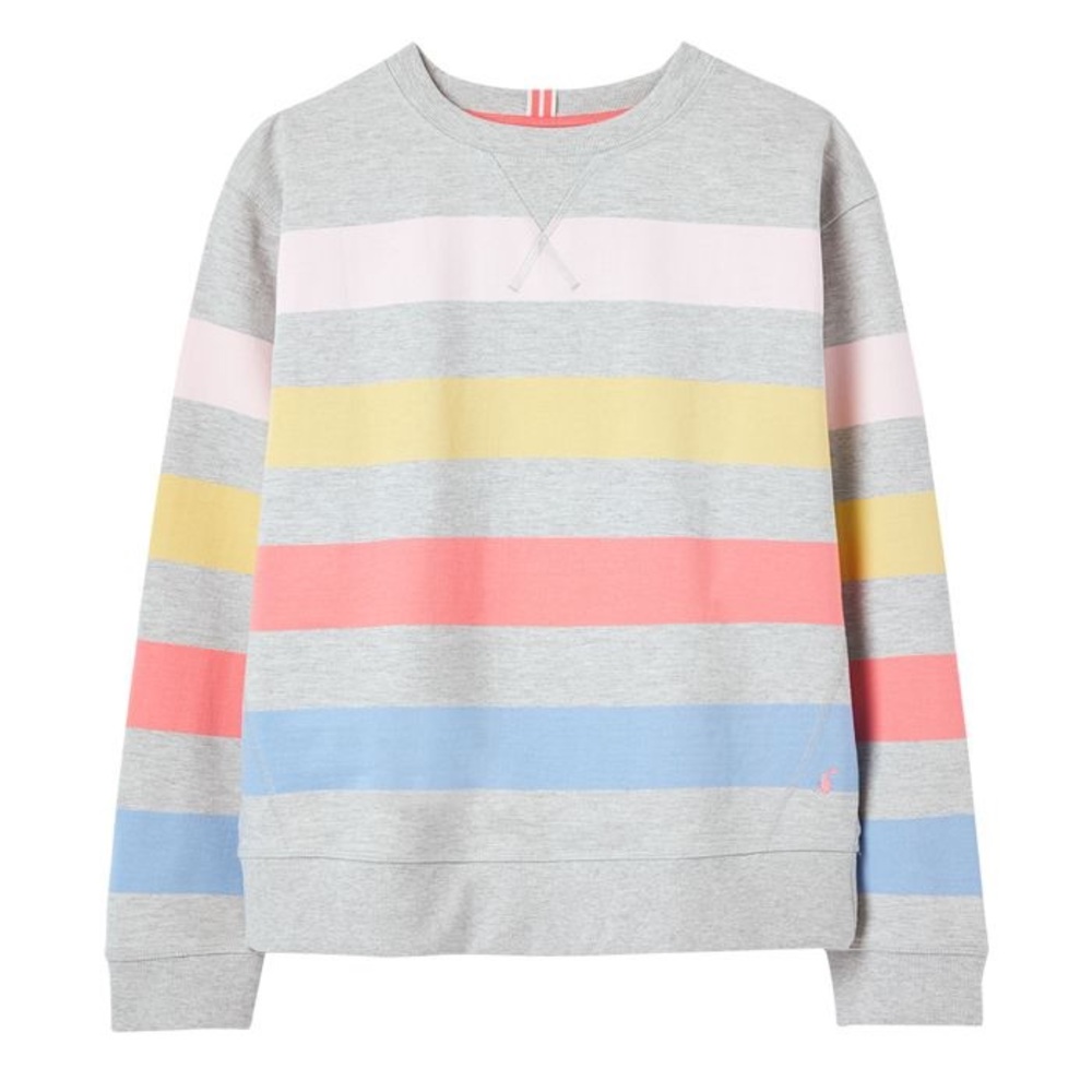 Joules Grey Sweatshirt with Pink, Yellow, Coral & Blue Stripes